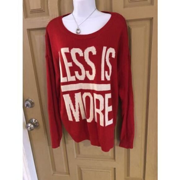 FOREVER 21 Red LESS IS MORE crew Neck Pull Over Sweater Size M - Picture 2 of 11